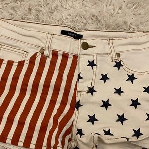 Denim red white and blue shorts